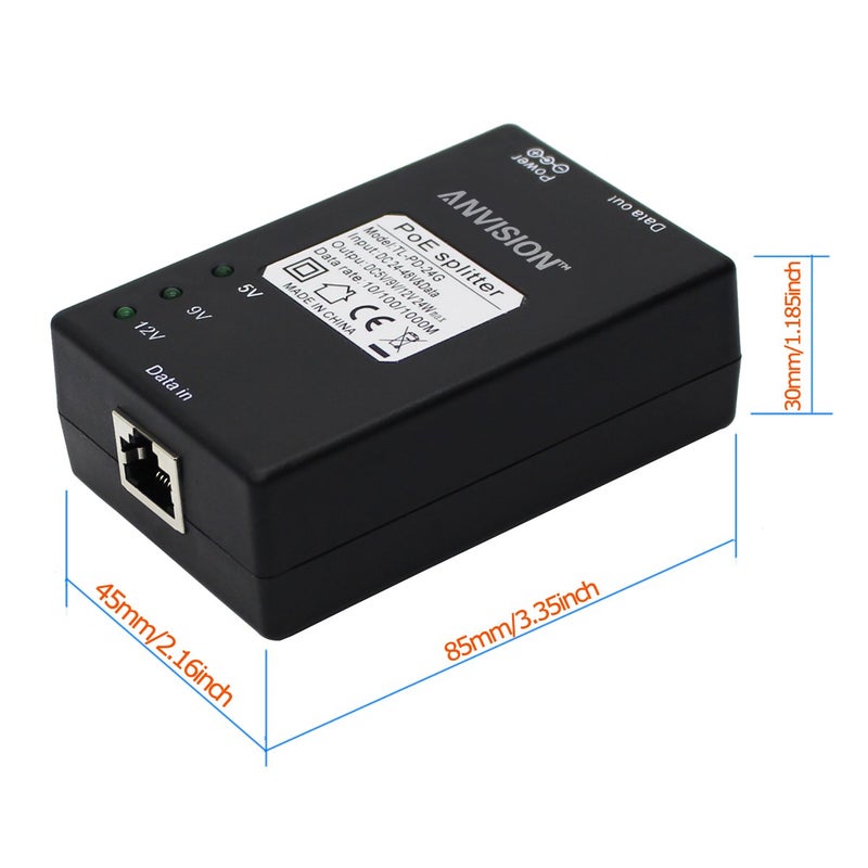 ANVISION Active Gigabit PoE Splitter Adapter with Multi-Size Tips, IEEE 802.3af Compliant, DC 5V 9V 12V Power Output, for IP Camera AP Voip Phone and More - Image 3